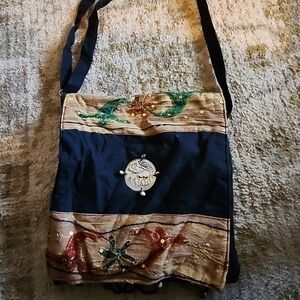 Boho Style Black and Gold Embroidered Crossbody Bag